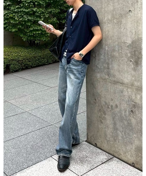 Chikashitsu +（チカシツプラス）の「【Chikashitsu +】no collar half sleeve cardigan (3color) / 【チカシツプラス】ノーカラー半袖サマーカーディガン＜着用動画あり＞（カーディガン/ボレロ・メンズ・ネイビー/ブラック/アイボリー・ONE SIZE）」の12枚目の写真