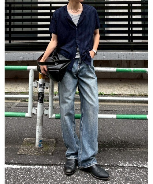 Chikashitsu +（チカシツプラス）の「【Chikashitsu +】no collar half sleeve cardigan (3color) / 【チカシツプラス】ノーカラー半袖サマーカーディガン＜着用動画あり＞（カーディガン/ボレロ・メンズ・ネイビー/ブラック/アイボリー・ONE SIZE）」の13枚目の写真