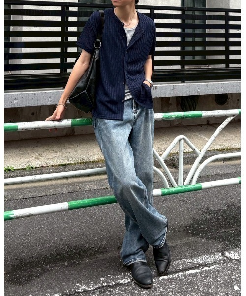 Chikashitsu +（チカシツプラス）の「【Chikashitsu +】no collar half sleeve cardigan (3color) / 【チカシツプラス】ノーカラー半袖サマーカーディガン＜着用動画あり＞（カーディガン/ボレロ・メンズ・ネイビー/ブラック/アイボリー・ONE SIZE）」の14枚目の写真
