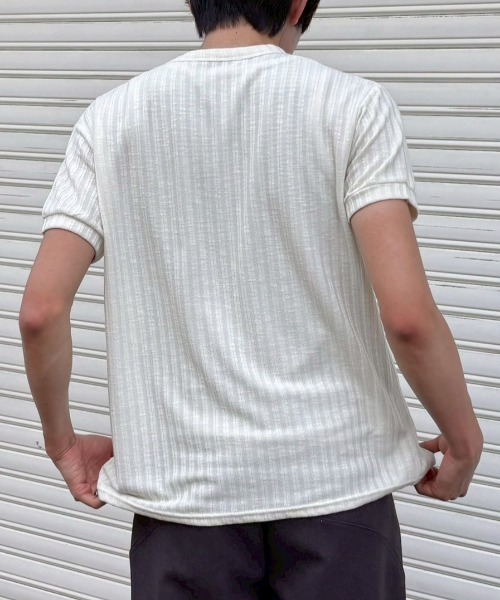 Chikashitsu +（チカシツプラス）の「【Chikashitsu +】no collar half sleeve cardigan (3color) / 【チカシツプラス】ノーカラー半袖サマーカーディガン＜着用動画あり＞（カーディガン/ボレロ・メンズ・ネイビー/ブラック/アイボリー・ONE SIZE）」の22枚目の写真
