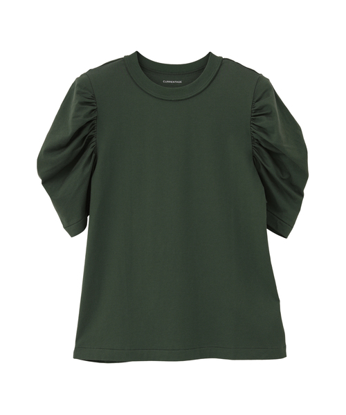 CURRENTAGE(カレンテージ)の「Plemiun Cotton Jersey Gather Sleeve Cut And Sew(Tシャツ/カットソー・レディース・ブラック/ブラウン/ホワイト・1)」の3枚目の写真