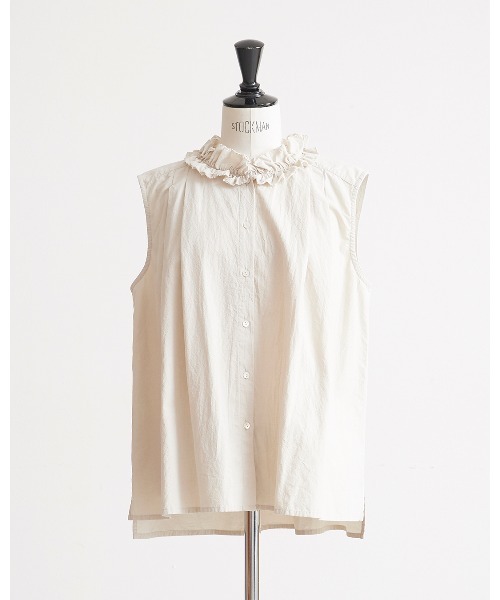 HEAVENLY(ヘブンリー)の「【 HEAVENLY / ヘブンリー 】 Cotton Lawn Frill Neck N/S Blouse / コットン ローン フリルネック ノースリーブ ブラウス 2636082 DLI(シャツ/ブラウス・レディース・ブラック/ライトグレー・FREE)」の4枚目の写真