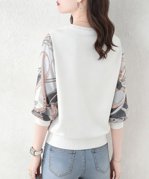 ReRe(リリ)の「プリント袖切替トップス(Tシャツ/カットソー・レディース・ホワイト/ベージュ/ネイビー/グレー・MEDIUM/LARGE/X-LARGE)」の8枚目の写真