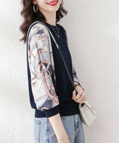 ReRe(リリ)の「プリント袖切替トップス(Tシャツ/カットソー・レディース・ホワイト/ベージュ/ネイビー/グレー・MEDIUM/LARGE/X-LARGE)」の21枚目の写真