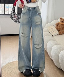 クラッシュ加工 デニムパンツ