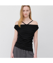 WAFFLE TEXTURE SIDE-TUCKS OFF SHOULDER BLOUSE (BL-4410)