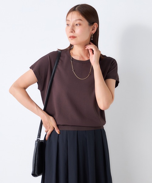 GALLORIA(ギャローリア)の「【遮熱・接触冷感・ウォッシャブル・抗ピル】フレンチスリーブニット2(ニット/セーター・レディース・ブラウン/ワイン・LL/M/S/L)」の2枚目の写真