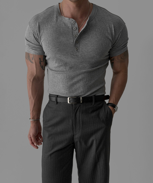 BOWLOW PRODUCT（バウロープロダクト）の「テンセルリブヘンリーネックマッスル半袖Tシャツ[ブラック]（Tシャツ/カットソー・メンズ・その他・MEDIUM/LARGE/X-LARGE）」の3枚目の写真