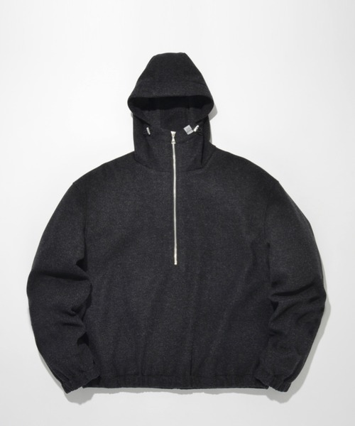 SUPERTHANKS（スーパーサンクス）の「無地ストレッチウール調ハーフジップフーディStretch wool like Half zip hoodie（パーカー・メンズ・ブラック/グレー・L/M/S）」の2枚目の写真