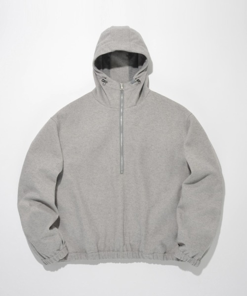 SUPERTHANKS（スーパーサンクス）の「無地ストレッチウール調ハーフジップフーディStretch wool like Half zip hoodie（パーカー・メンズ・ブラック/グレー・L/M/S）」の3枚目の写真