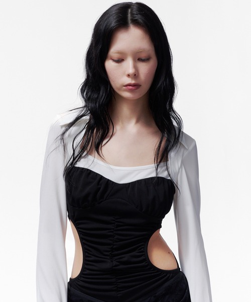 THINGS THAT MATTER(シングス ザット マター)の「【ZOZOTOWN限定】JERSEY BODYSUIT / ジャージー ボディースーツ(Tシャツ/カットソー・レディース・ホワイト/ホワイト×ブラック/ブラック・FREE)」の2枚目の写真