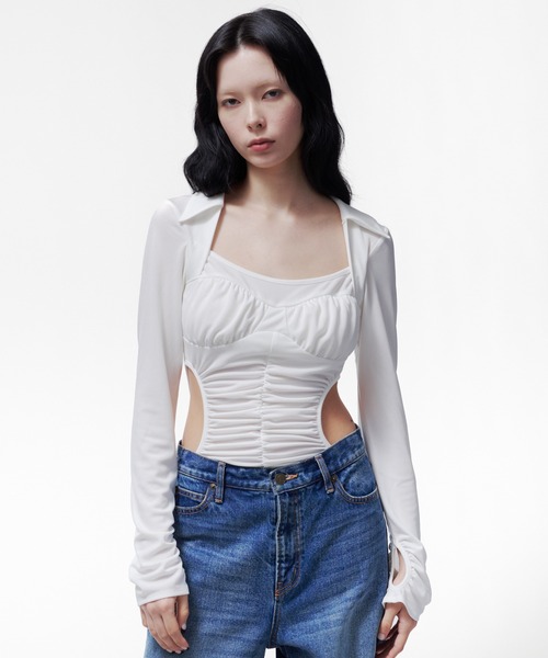 THINGS THAT MATTER(シングス ザット マター)の「【ZOZOTOWN限定】JERSEY BODYSUIT / ジャージー ボディースーツ(Tシャツ/カットソー・レディース・ホワイト/ホワイト×ブラック/ブラック・FREE)」の4枚目の写真