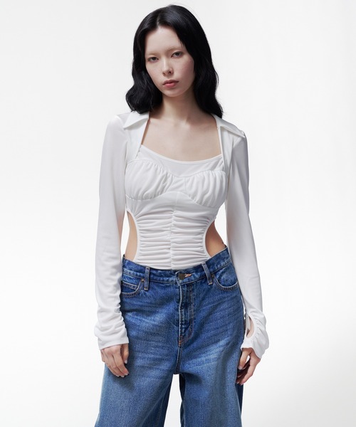THINGS THAT MATTER(シングス ザット マター)の「【ZOZOTOWN限定】JERSEY BODYSUIT / ジャージー ボディースーツ(Tシャツ/カットソー・レディース・ホワイト/ホワイト×ブラック/ブラック・FREE)」の5枚目の写真