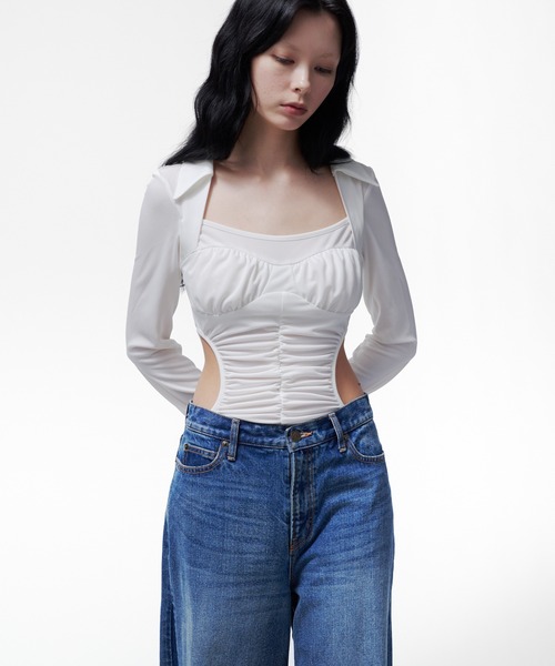 THINGS THAT MATTER(シングス ザット マター)の「【ZOZOTOWN限定】JERSEY BODYSUIT / ジャージー ボディースーツ(Tシャツ/カットソー・レディース・ホワイト/ホワイト×ブラック/ブラック・FREE)」の6枚目の写真