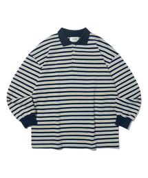 オックスフォードストライプカラー長袖Tシャツ(ネイビー/ホワイト)