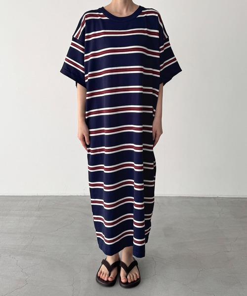 CANAL JEAN(キャナルジーン)の「Lakey Park ボーダーロングワンピース(ワンピース・レディース・ネイビー・ONE SIZE)」の5枚目の写真