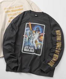 SlashDate（スラッシュデイト）の「【71】【STAR WARS / スター・ウォーズ】ピグメント風加工 クルーネック ロングスリーブ Tシャツ/フロントプリント/バックプリント/袖マルチプリント/ロンT/ユニセックス/レディース/メンズ（Tシャツ/カットソー）」