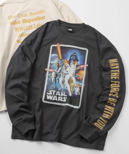 STAR WARS（スターウォーズ）の「【71】【STAR WARS / スター・ウォーズ】ピグメント風加工 クルーネック ロングスリーブ Tシャツ/フロントプリント/バックプリント/袖マルチプリント/ロンT/ユニセックス/レディース/メンズ（Tシャツ/カットソー・メンズ・アイボリー/ブラック系/アイボリー系/ブラック・M/L/XL）」の3枚目の写真