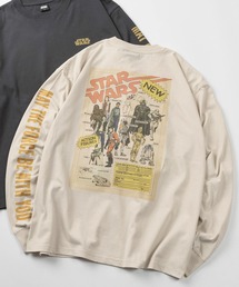 【71】【STAR WARS / スター・ウォーズ】ピグメント風加工 クルーネック ロングスリーブ Tシャツ/フロントプリント/バックプリント/袖マルチプリント/ロンT/ユニセックス/レディース/メンズ