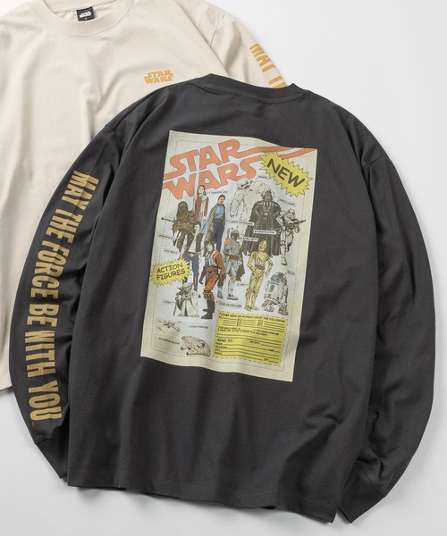 STAR WARS（スターウォーズ）の「【71】【STAR WARS / スター・ウォーズ】ピグメント風加工 クルーネック ロングスリーブ Tシャツ/フロントプリント/バックプリント/袖マルチプリント/ロンT/ユニセックス/レディース/メンズ（Tシャツ/カットソー・メンズ・アイボリー/ブラック系/アイボリー系/ブラック・M/L/XL）」の2枚目の写真