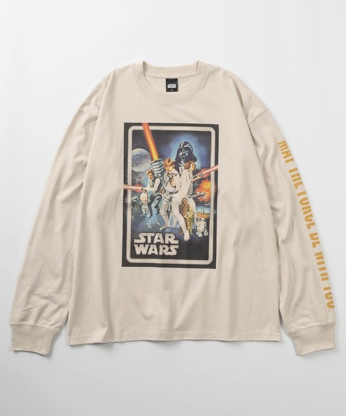 STAR WARS(スターウォーズ)の「【71】【STAR WARS / スター・ウォーズ】ピグメント風加工 クルーネック ロングスリーブ Tシャツ/フロントプリント/バックプリント/袖マルチプリント/ロンT/ユニセックス/レディース/メンズ(Tシャツ/カットソー・メンズ・アイボリー/ブラック系/アイボリー系/ブラック・M/L/XL)」の12枚目の写真