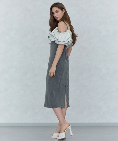 ROYAL PARTY（ロイヤルパーティー）の「異素材ラッフル配色タイトワンピース（ワンピース・レディース・ピンク/ブラック/グレー・FREE）」の9枚目の写真
