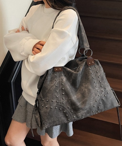 Miniministore(ミニミニストア)の「ヴィンテージ調トートバッグスタッズ鞄A4(トートバッグ・レディース・チャコールグレー/ブルー/ブラウン/ベージュ/ダークベージュ・FREE)」の2枚目の写真