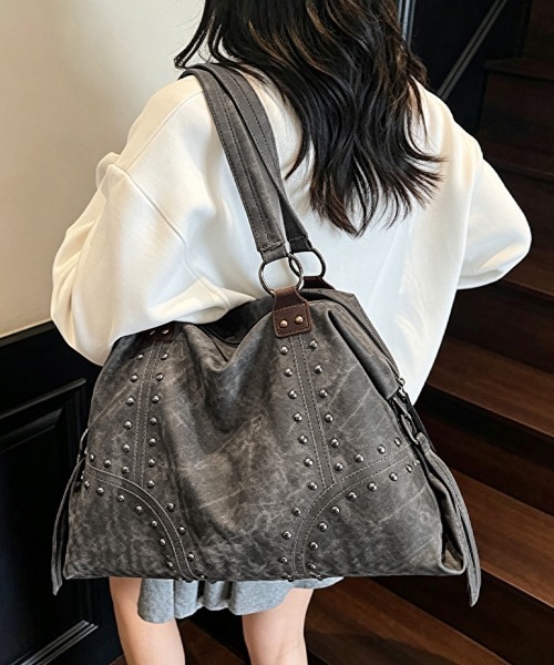 Miniministore(ミニミニストア)の「ヴィンテージ調トートバッグスタッズ鞄A4(トートバッグ・レディース・チャコールグレー/ブルー/ブラウン/ベージュ/ダークベージュ・FREE)」の7枚目の写真
