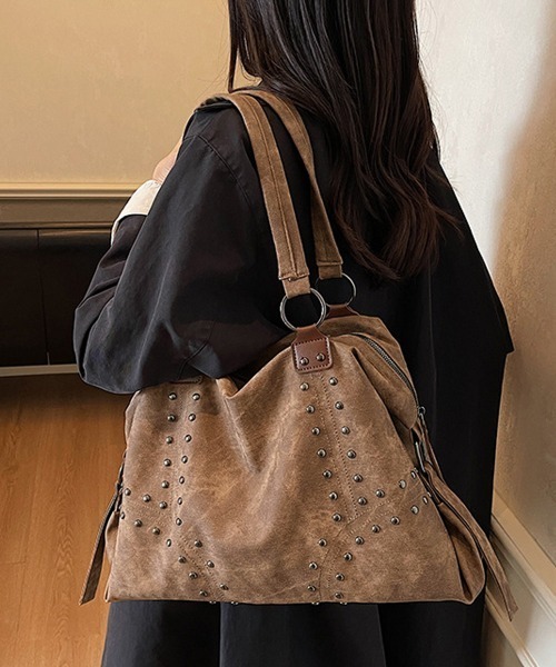 Miniministore(ミニミニストア)の「ヴィンテージ調トートバッグスタッズ鞄A4(トートバッグ・レディース・チャコールグレー/ブルー/ブラウン/ベージュ/ダークベージュ・FREE)」の21枚目の写真