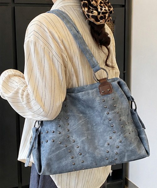 Miniministore(ミニミニストア)の「ヴィンテージ調トートバッグスタッズ鞄A4(トートバッグ・レディース・チャコールグレー/ブルー/ブラウン/ベージュ/ダークベージュ・FREE)」の13枚目の写真