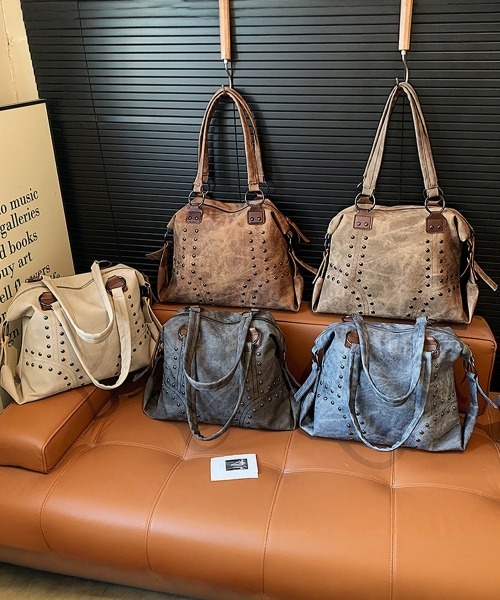 Miniministore(ミニミニストア)の「ヴィンテージ調トートバッグスタッズ鞄A4(トートバッグ・レディース・チャコールグレー/ブルー/ブラウン/ベージュ/ダークベージュ・FREE)」の16枚目の写真