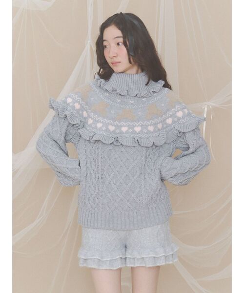 merry jenny(メリージェニー)の「bear yoke knit tops(ニット/セーター・レディース・アイボリー/グレー/レッド・FREE)」の4枚目の写真