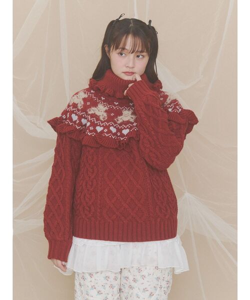 merry jenny(メリージェニー)の「bear yoke knit tops(ニット/セーター・レディース・アイボリー/グレー/レッド・FREE)」の8枚目の写真