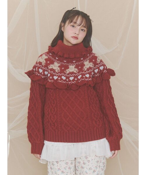 merry jenny(メリージェニー)の「bear yoke knit tops(ニット/セーター・レディース・アイボリー/グレー/レッド・FREE)」の9枚目の写真