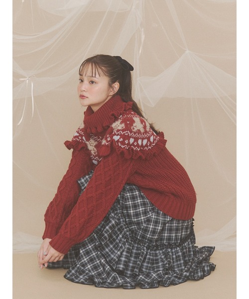 merry jenny(メリージェニー)の「bear yoke knit tops(ニット/セーター・レディース・アイボリー/グレー/レッド・FREE)」の3枚目の写真
