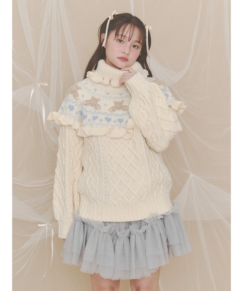 merry jenny(メリージェニー)の「bear yoke knit tops(ニット/セーター・レディース・アイボリー/グレー/レッド・FREE)」の1枚目の写真