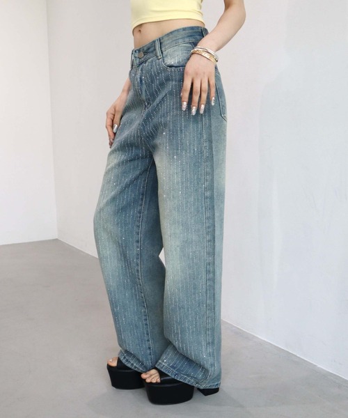 CECIL McBEE(セシルマクビー)の「【CECIL McBEE】ラインストーン付きワイドデニムパンツ(デニムパンツ・レディース・ブルー・MEDIUM)」の5枚目の写真