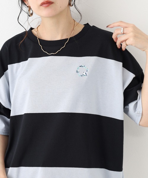 FUNALIVE(ファンアライブ)の「太ボーダーTシャツ 半袖(Tシャツ/カットソー・レディース・グレー系その他/ブルー系その他3/ブルー系その他・L/M)」の1枚目の写真