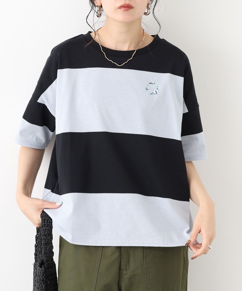 FUNALIVE(ファンアライブ)の「太ボーダーTシャツ 半袖(Tシャツ/カットソー・レディース・グレー系その他/ブルー系その他3/ブルー系その他・L/M)」の4枚目の写真