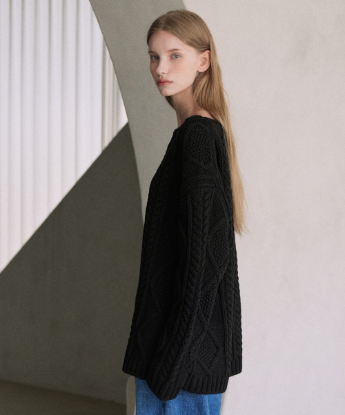 VLETI(ブレッティ)の「Fisherman Cotton Boat-neck Loosefit Knit (black)(ニット/セーター・レディース・ブラック・FREE)」の2枚目の写真