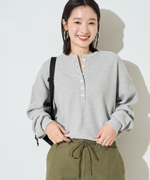 限定展開 ヘビー ワッフル ヘンリーネック チュニック プルオーバー