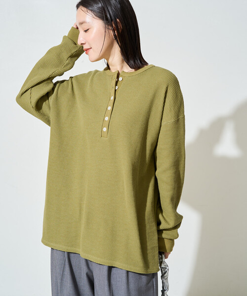 FREAK'S STORE(フリークスストア)の「限定展開 ヘビー ワッフル ヘンリーネック チュニック プルオーバー(Tシャツ/カットソー・レディース・オフホワイト/チャコールグレー/グレー/ブルーグリーン/ピンク/オリーブ/ブラウン・フリ-)」の17枚目の写真