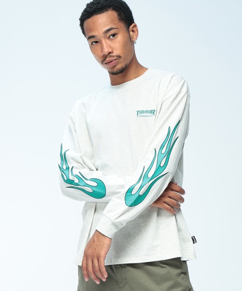 セール】THRASHER (スラッシャー) フレイム柄 長袖 Tシャツ 綿100