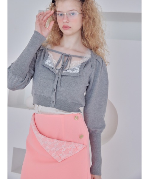 etre loin(エトルワン)の「Lace lined cardigan / レースラインカーディガン(カーディガン/ボレロ・レディース・グレー/ホワイト/グリーン・M)」の2枚目の写真