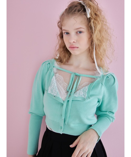 etre loin(エトルワン)の「Lace lined cardigan / レースラインカーディガン(カーディガン/ボレロ・レディース・グレー/ホワイト/グリーン・M)」の3枚目の写真