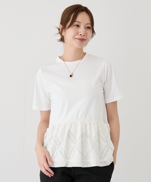Jayro(ジャイロ)の「裾レースTシャツ(Tシャツ/カットソー・レディース・ホワイト系その他4・M)」の1枚目の写真