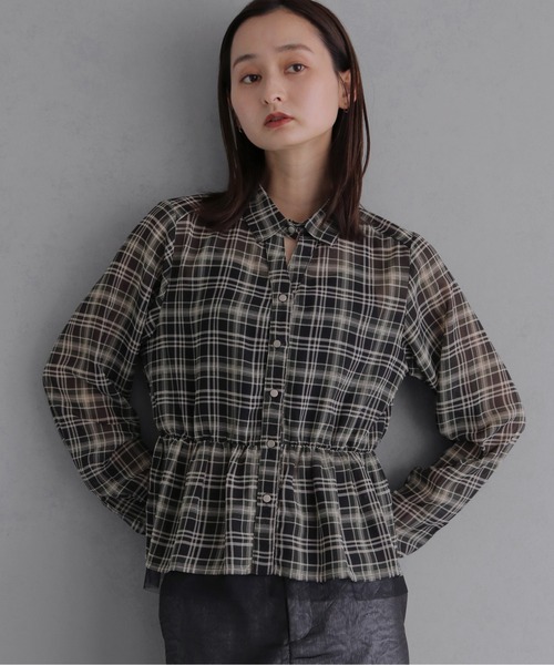 &g'aime(アンジェム)の「【&g'aime 】チェック柄ペプラムシャツ Plaid Peplum Shirt(シャツ/ブラウス・レディース・グリーン/ブラウン・FREE)」の1枚目の写真