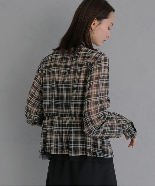 &g'aime(アンジェム)の「【&g'aime 】チェック柄ペプラムシャツ Plaid Peplum Shirt(シャツ/ブラウス・レディース・グリーン/ブラウン・FREE)」の9枚目の写真