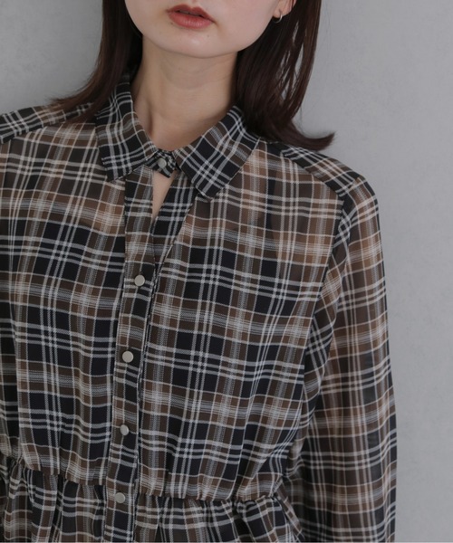 &g'aime(アンジェム)の「【&g'aime 】チェック柄ペプラムシャツ Plaid Peplum Shirt(シャツ/ブラウス・レディース・グリーン/ブラウン・FREE)」の10枚目の写真