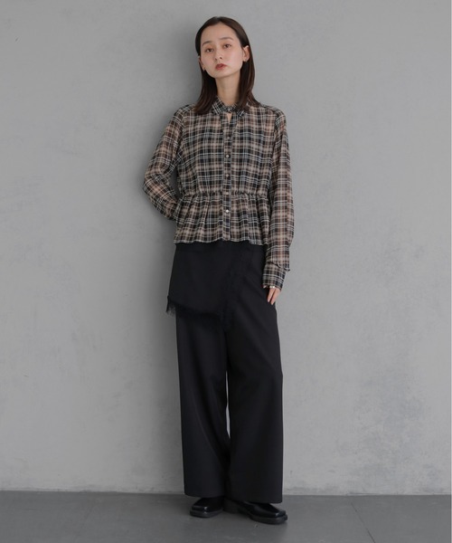&g'aime(アンジェム)の「【&g'aime 】チェック柄ペプラムシャツ Plaid Peplum Shirt(シャツ/ブラウス・レディース・グリーン/ブラウン・FREE)」の11枚目の写真